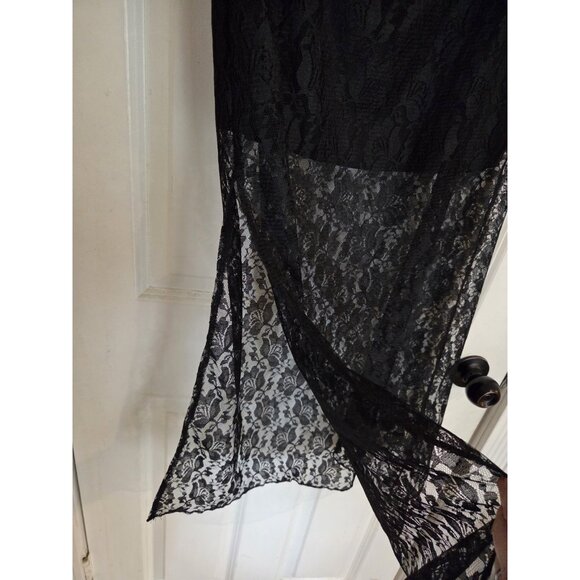 GLG Black Lace Maxi Skirt W Left Thigh-High Side Slit Pull On Whimsigoth S - Picture 3 of 5